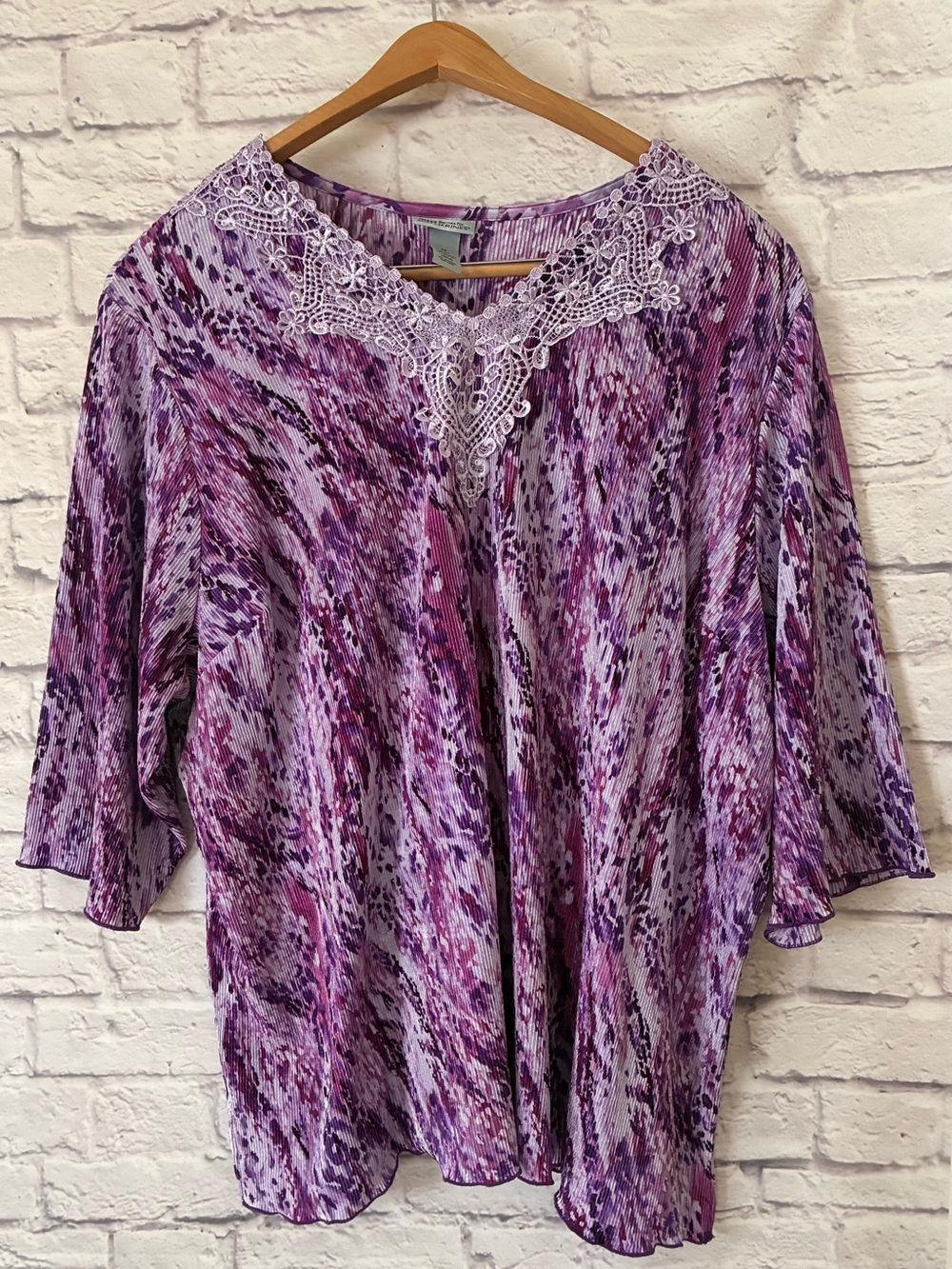 Maggie Barnes for Catherine’s Women's Lavender Patterned Lace-Trim Top - 3X